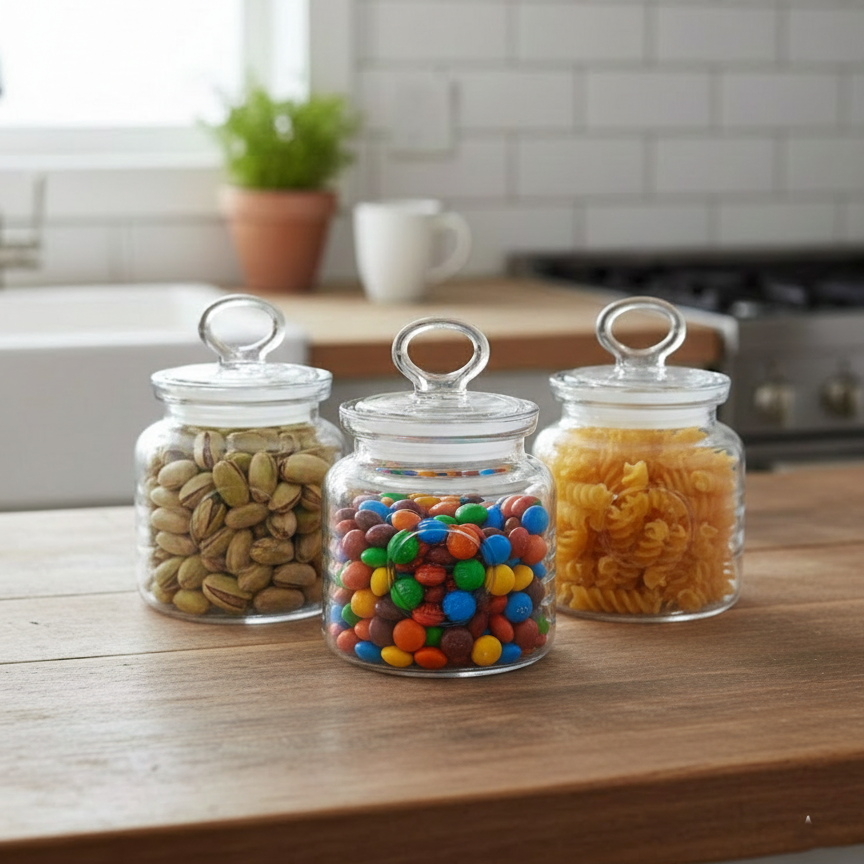 3-Pcs Rustic Design Handmade Glass Canister Set by Limon Secondary image