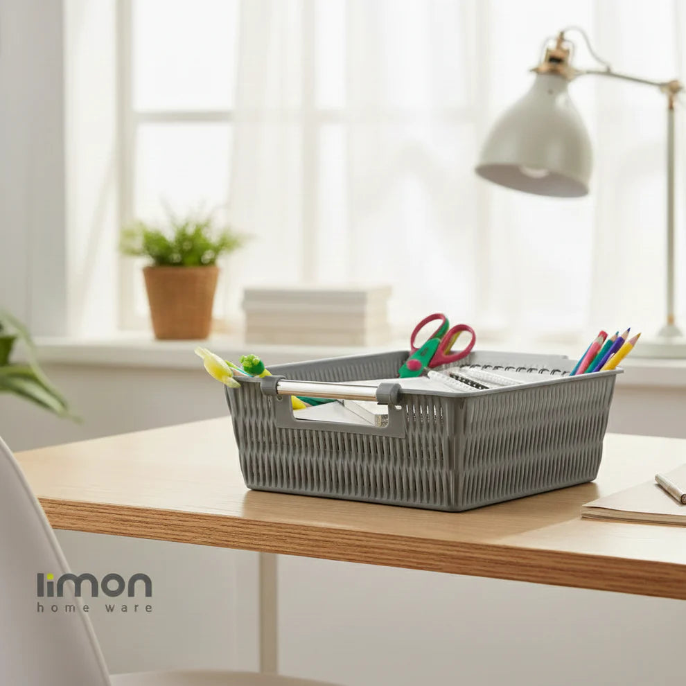 Multipurpose Rectangle Bamboo Basket with Steel Handles by Limon