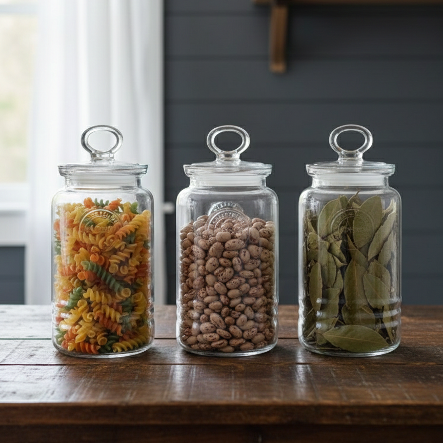 3-Pcs Rustic Design Handmade Glass Canister Set by Limon Main image