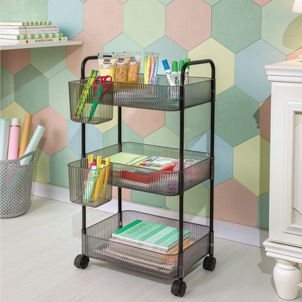 3-Tier Acrylic Utility Rolling Trolley By Limon