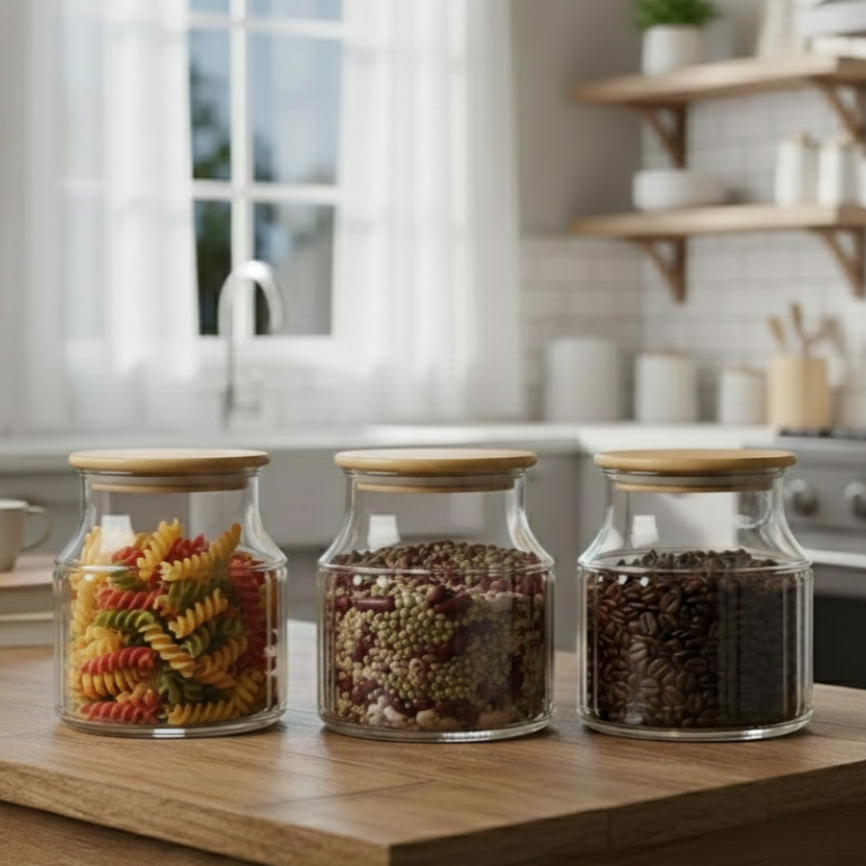 3-Pcs 800ml Home Made Glass Jars Set with Airight Lids (2263) by Limon