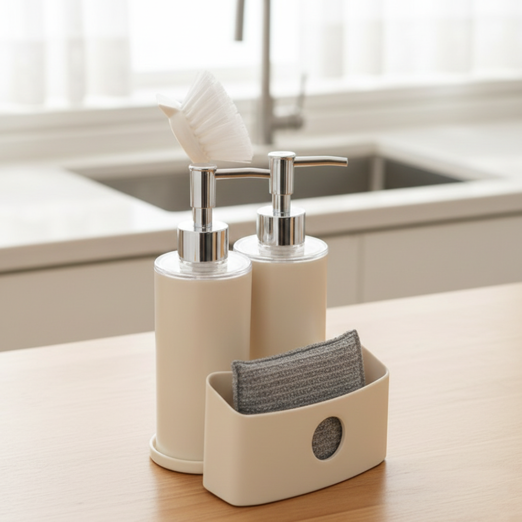 Twin Liquid Dispenser with Sponge Holder & Brush (1936) by Limon