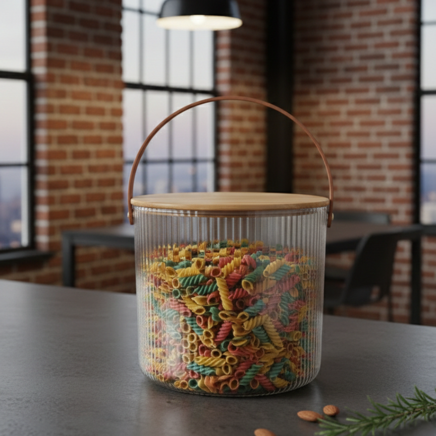 Ribbed Storage Bucket with Wooden Lid & Handle by Limon