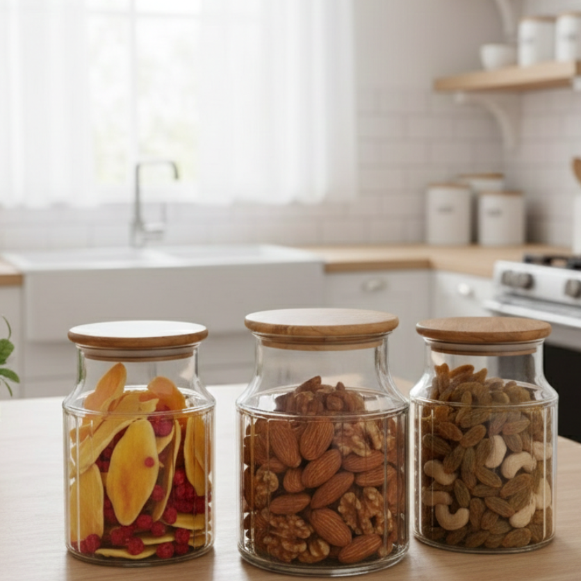3-Pcs 1000ml Home Made Glass Jars Set with Airight Lids (2262) by Limon