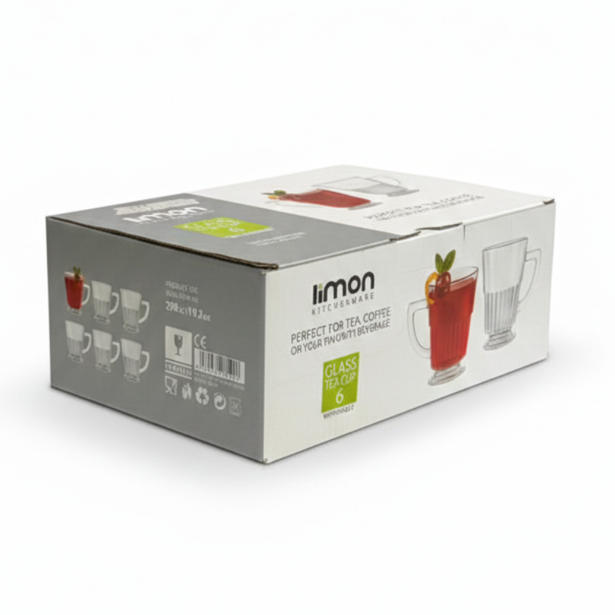 EssentialServe 6‑Pcs Glass Tea Cup Set (2485) by Limon