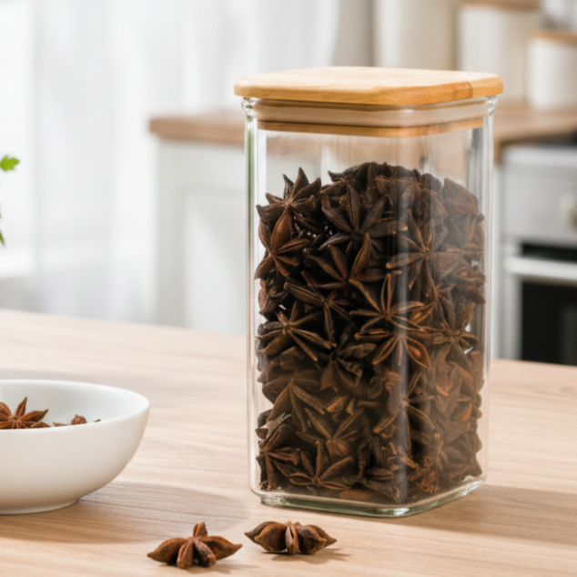 500ml Square Food Storage Jar with Wooden Lid (2197) by Limon Main image