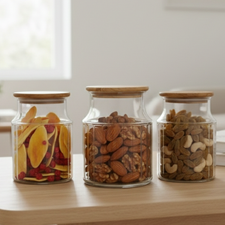 3-Pcs 1000ml Home Made Glass Jars Set with Airight Lids (2262) by Limon