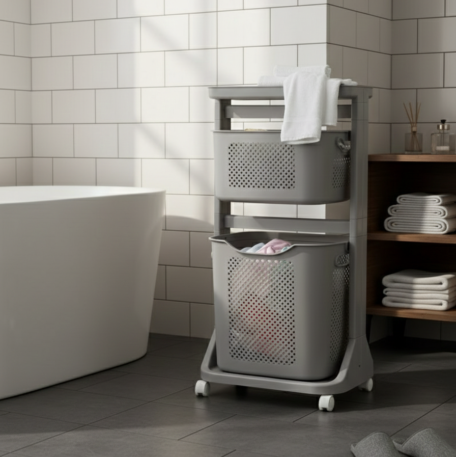 2-Tier Moveable Laundary Basket with Top Storage (2141) by Limon