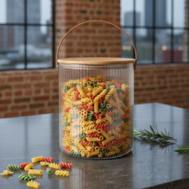 Ribbed Storage Bucket with Wooden Lid & Handle by Limon