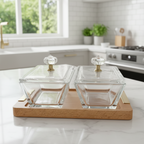 DuoDelight Wooden Base Server with Covered Dishes by Limon