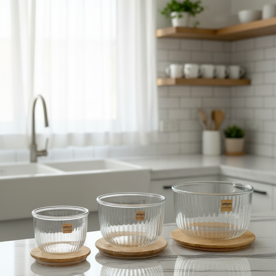 Fluted Design Airtight Glass Bowls Set (2212) by Limon