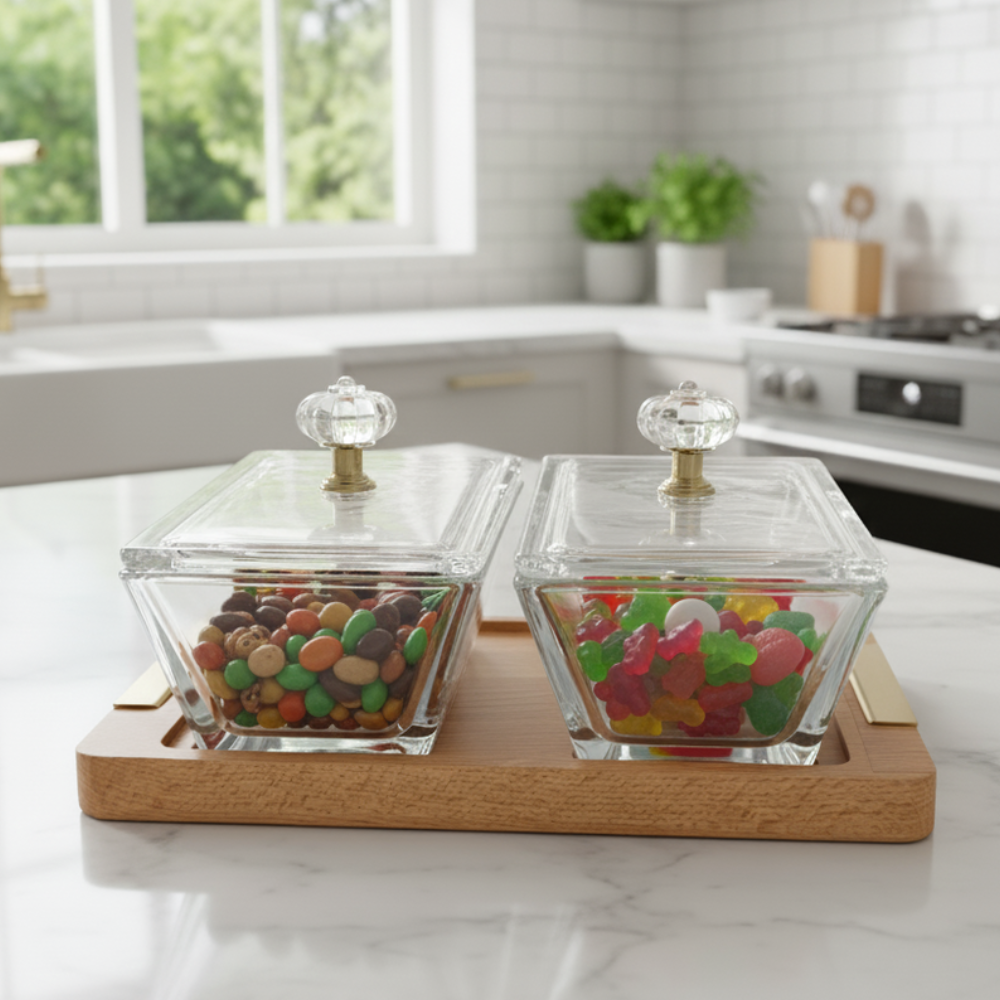 DuoDelight Wooden Base Server with Covered Dishes by Limon