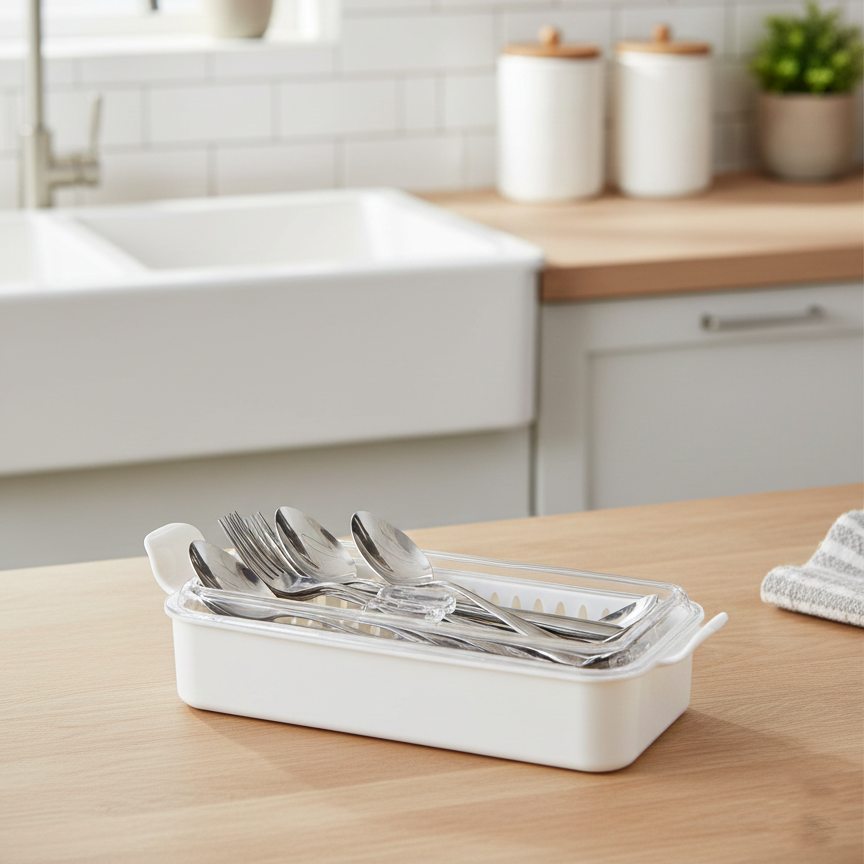 Cutlery Box with Lid and Drain (1035) by Limon