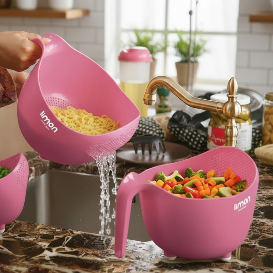 Pack of 3 Fruits and Vegetables Wash Bowl with Drainer (3035) by Limon