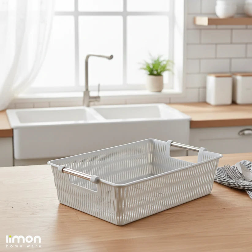 Multipurpose Rectangle Bamboo Basket with Steel Handles by Limon Secondary image