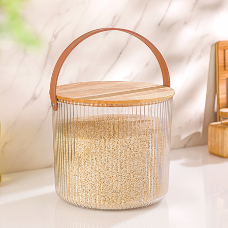 Ribbed Storage Bucket with Wooden Lid & Handle by Limon Main image