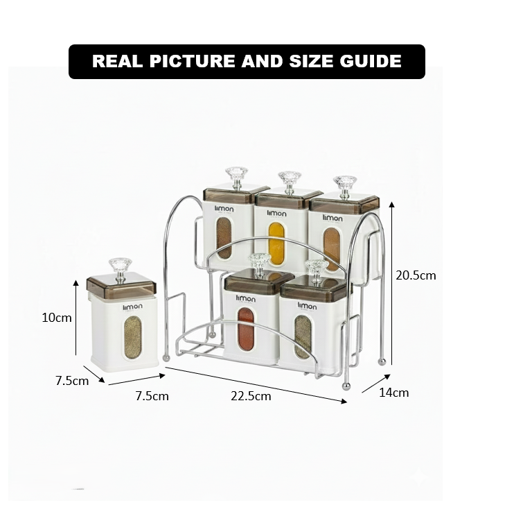 Elegant 6-Piece Airtight Spice Jar Rack with Spoons (1971) by Limon