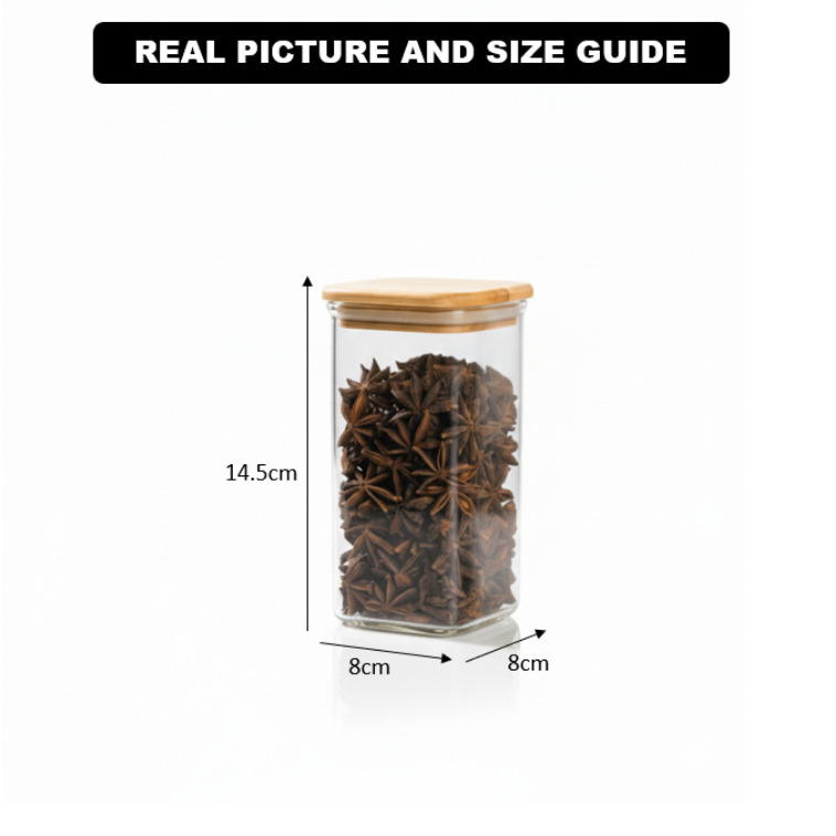 500ml Square Food Storage Jar with Wooden Lid (2197) by Limon