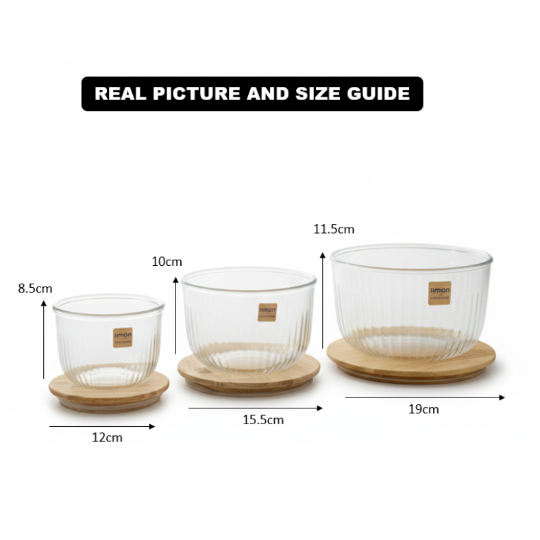 Fluted Design Airtight Glass Bowls Set (2212) by Limon