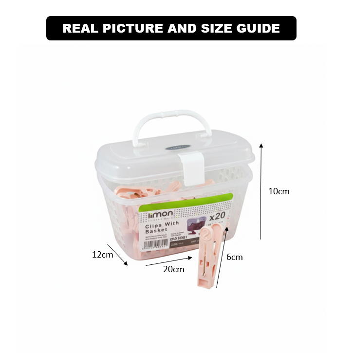 Laundry Essentials Clips Box with Handle – 20 Pcs (1110) by Limon