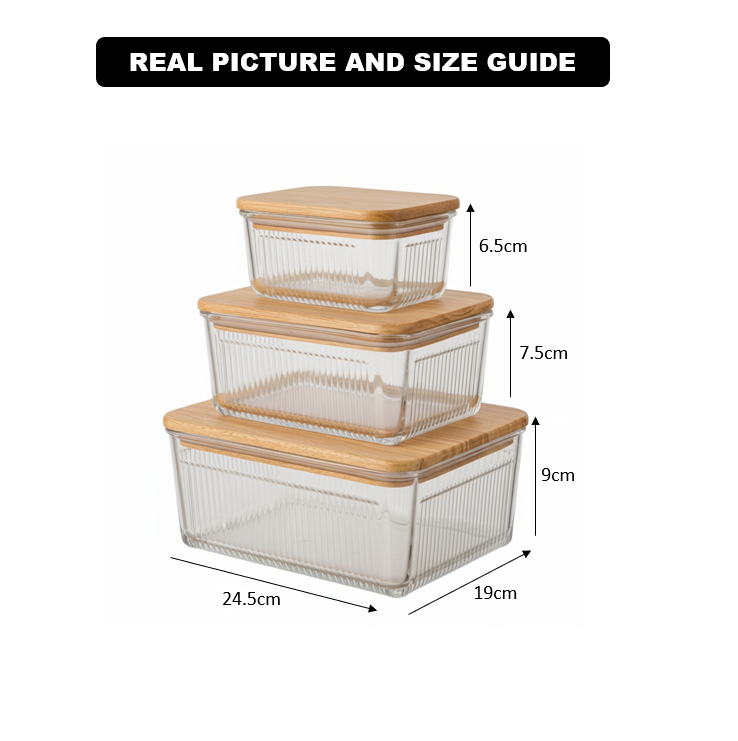 Robust 3-Piece Glass Container Set with Wooden Lid (2211) By Limon