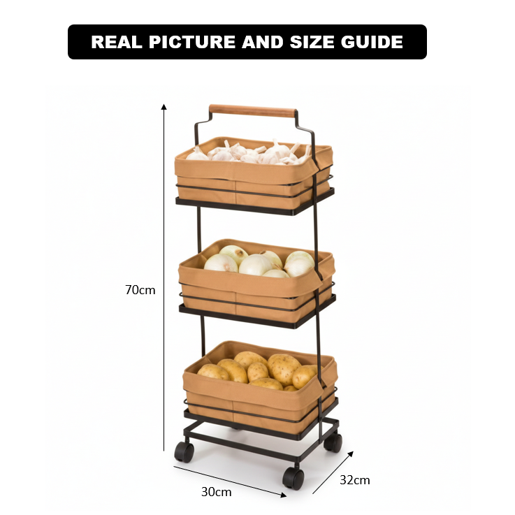 3-Tier Metal Storage Rack With Fabric Cover Baskets (232300) by Limon