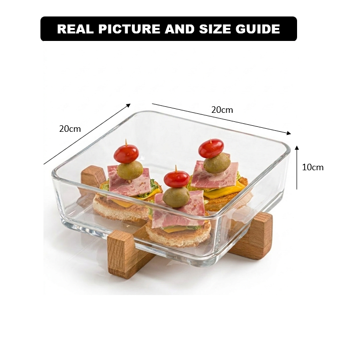 SnackEase Wooden X-Base Server with Glass Dish (2163) by Limon