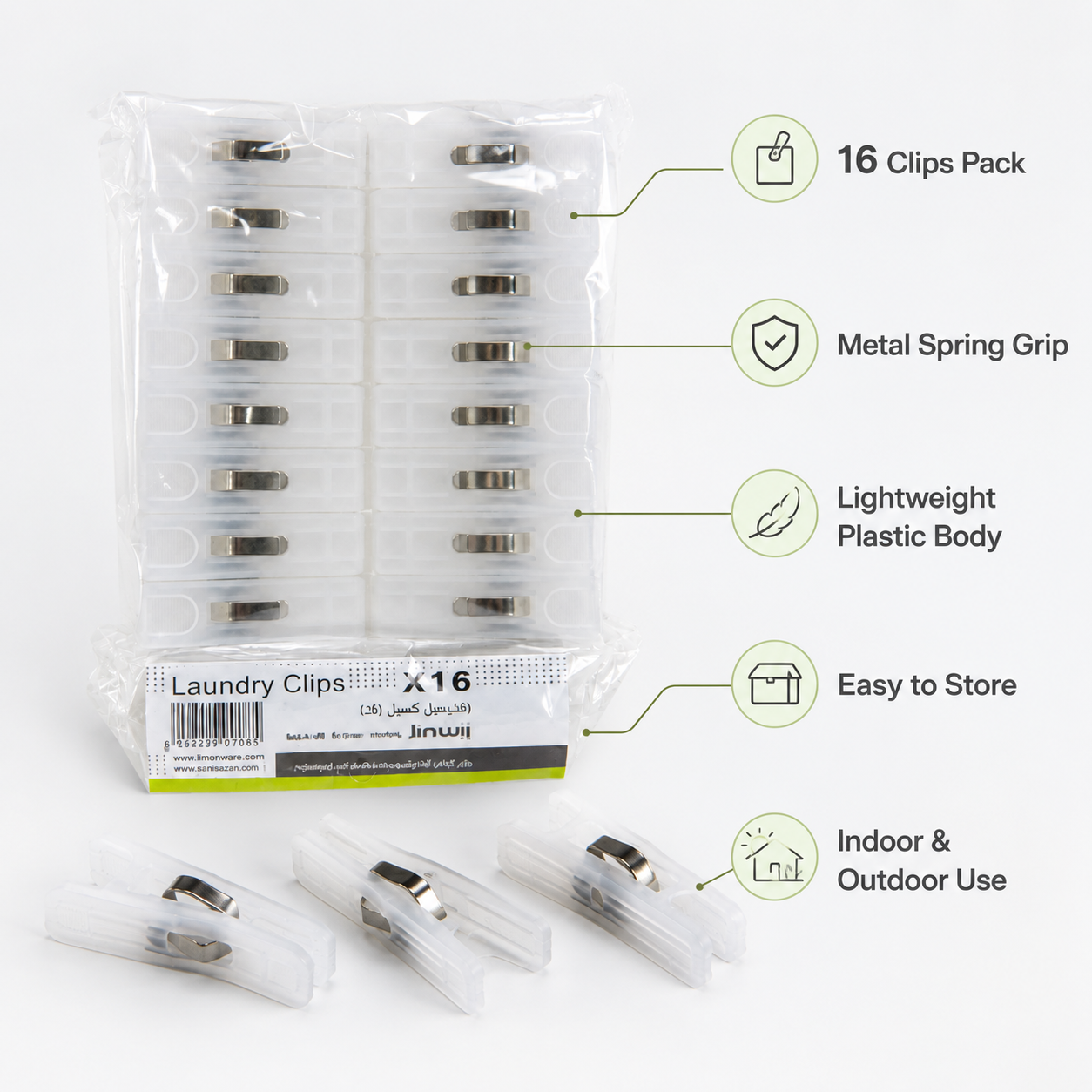 16Pcs Wind-Proof Laundry Clips Set (1466) by Limon