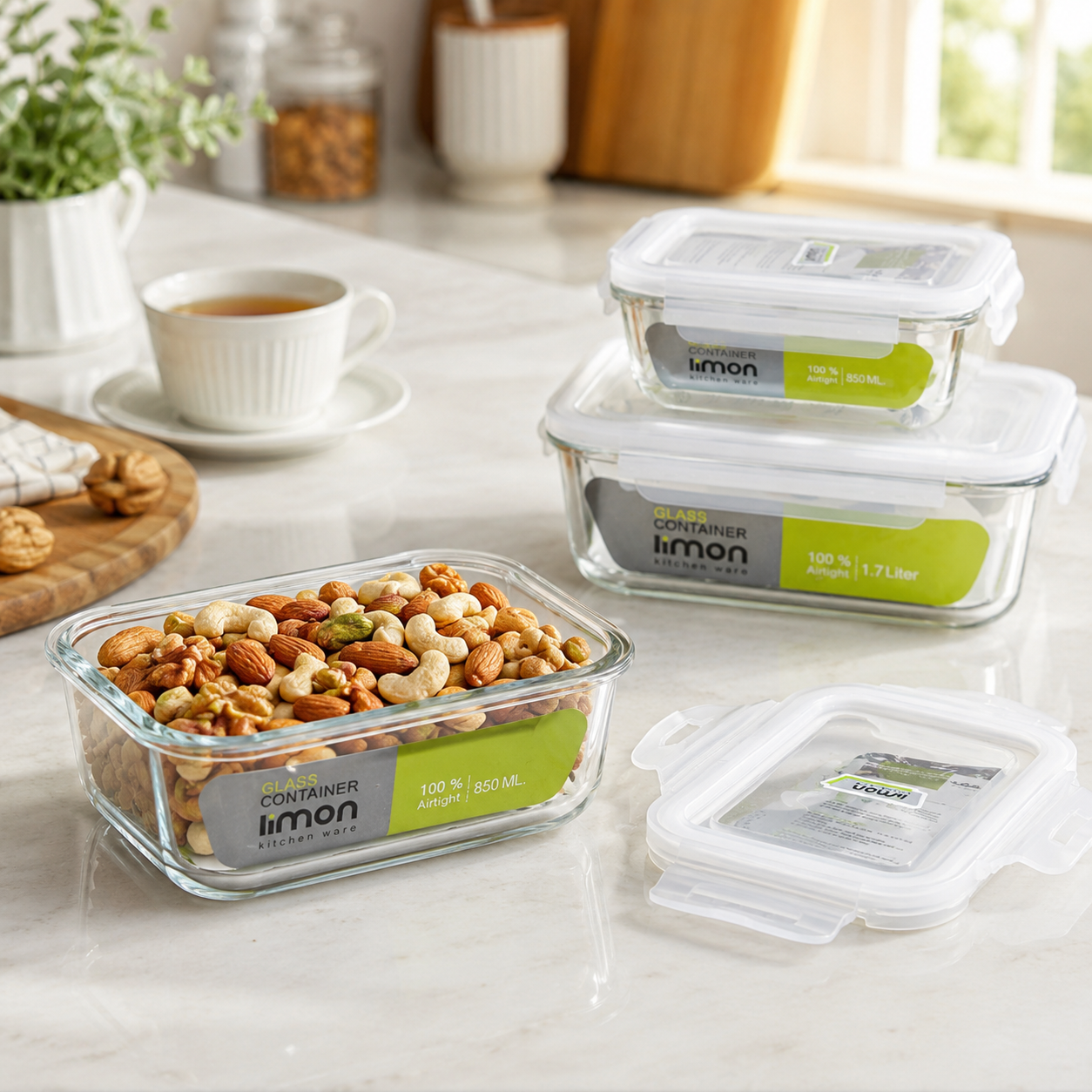 3‑Pcs Premium Rectangle Glass Storage Set with Lids (1806) by Limon Secondary image